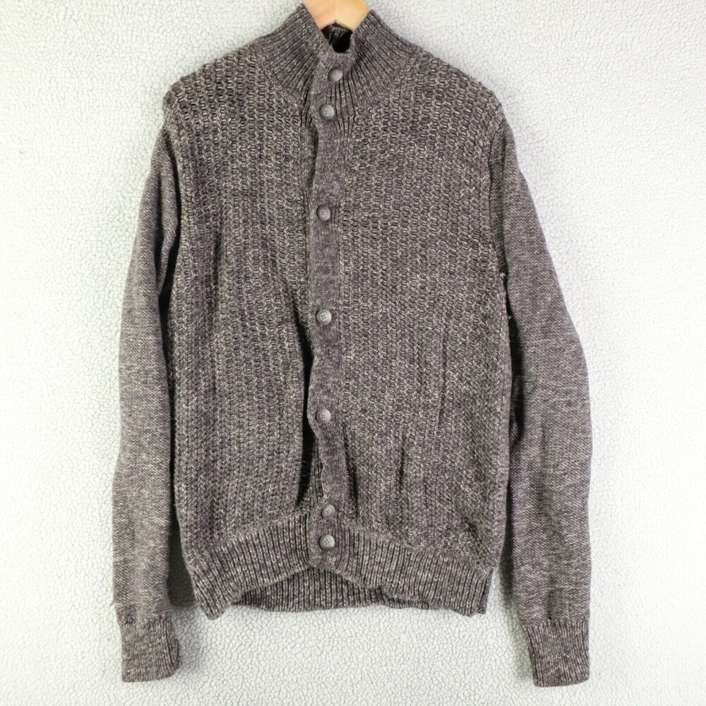 Theory Sweater Mens Extra Large Heathered Gray Knit Button Up Wool